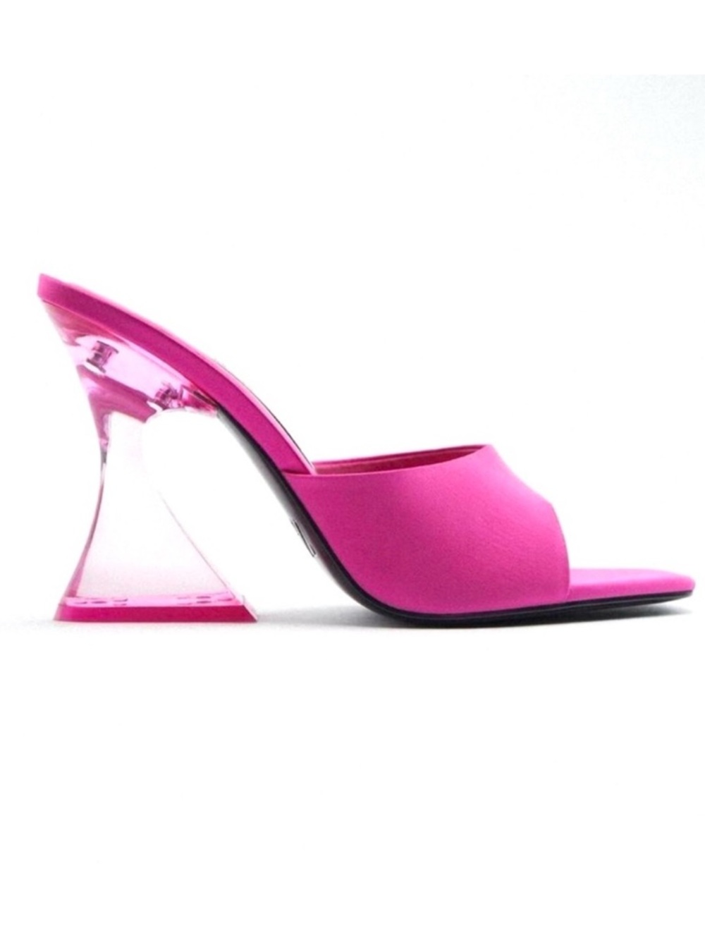 Zara Hot Pink Open-Toe Mules with Translucent Pink Heel